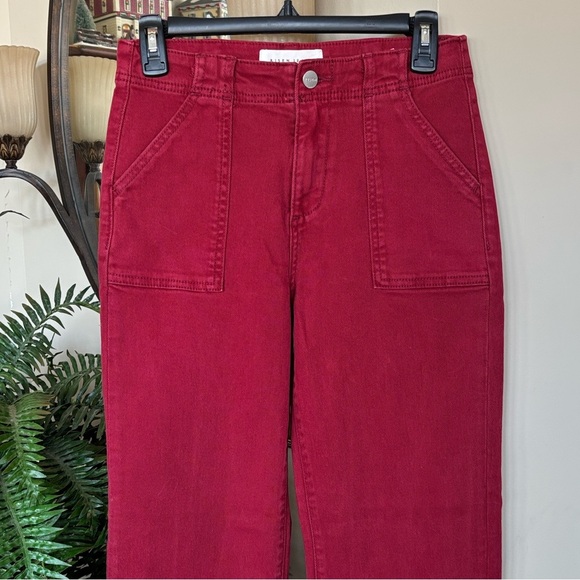 Brand New Risen High Rise Ankle Length Jeans Wine Red Fall Denim Cotton Stretch - Picture 3 of 16